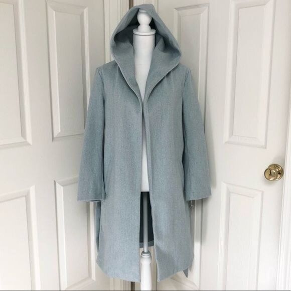 Zara Light Blue Hooded Belted Coat Small - Picture 2 of 8
